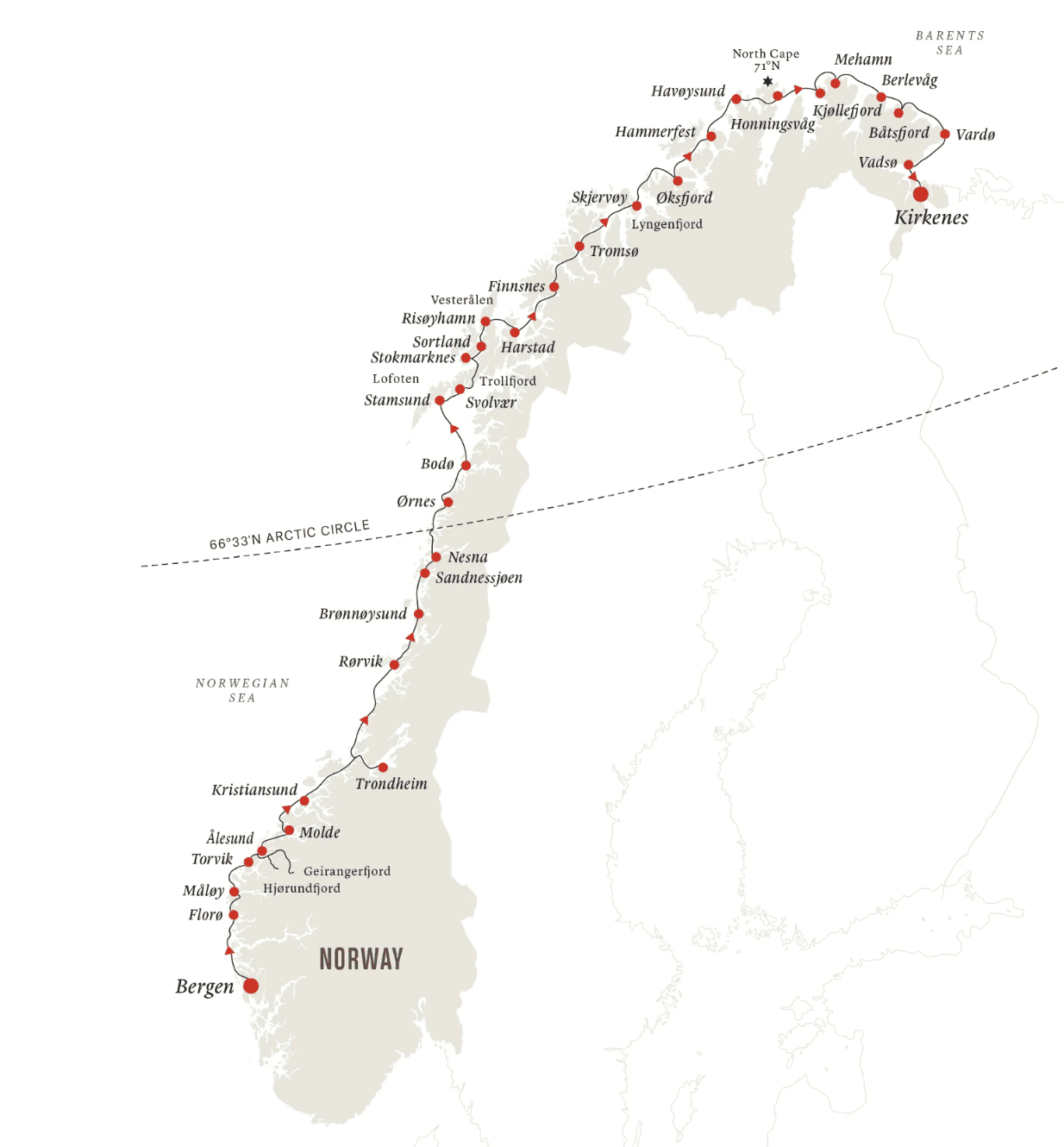 Hurtigruten Norway map